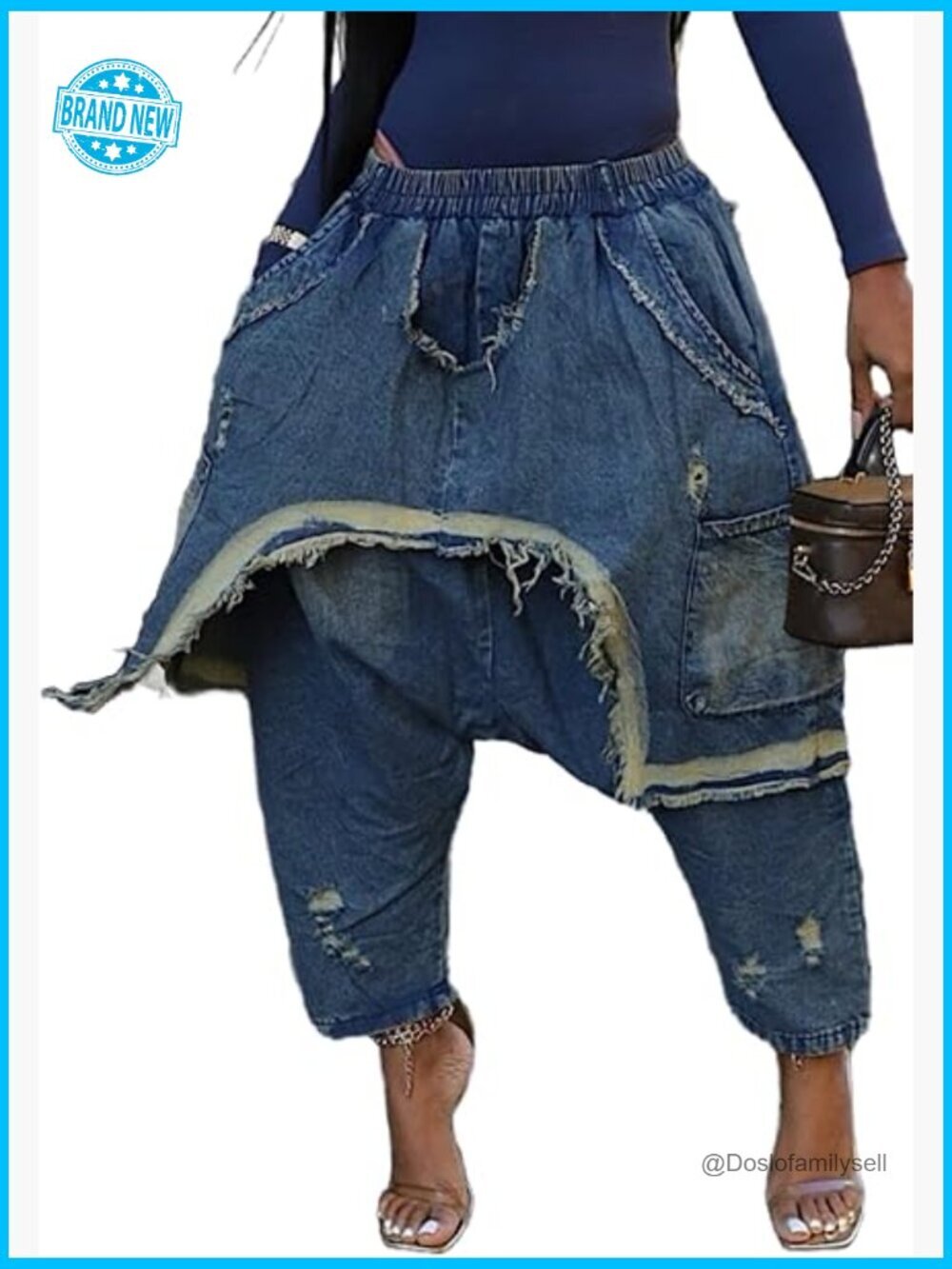 Y2K Baggy Harem Jeans Drop Crotch Barrel Pants Streetwear Cargo Pocket